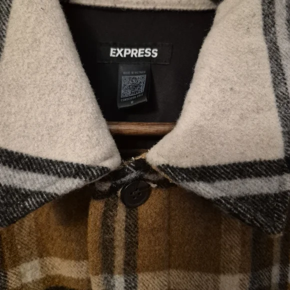 Mens Express Plaid Wool Blend Jacket/Coat/Shirt Size Medium Button Down - Picture 2 of 8